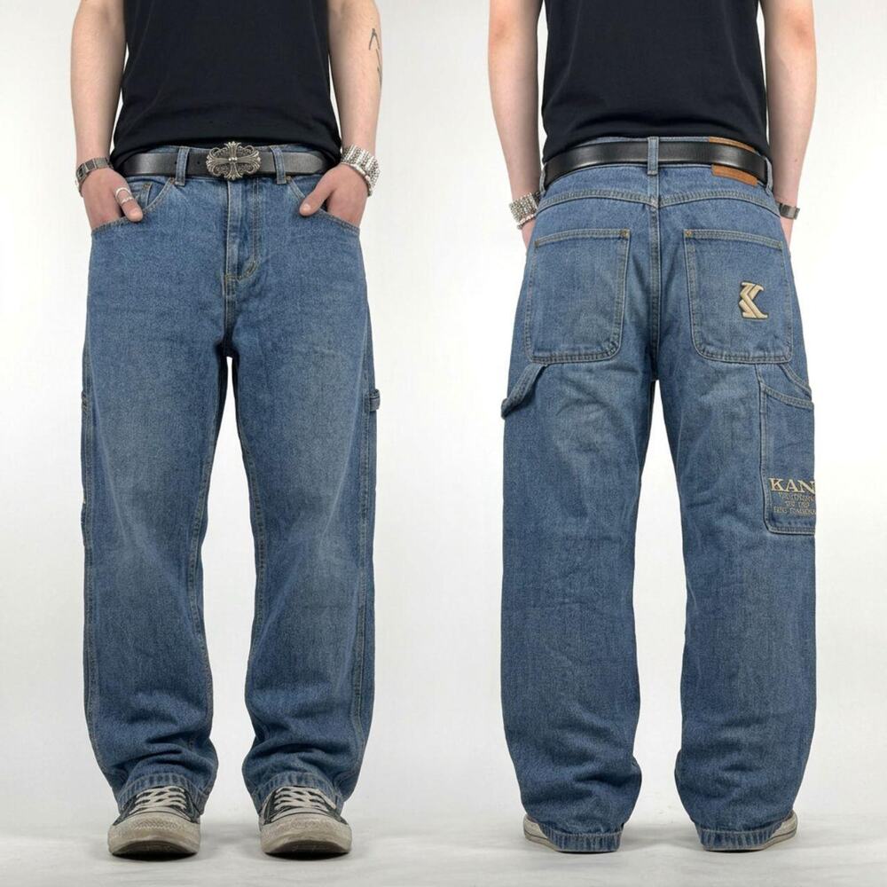 Vintage y2k grunge archive embroidered carpenter faded stonewash jeans